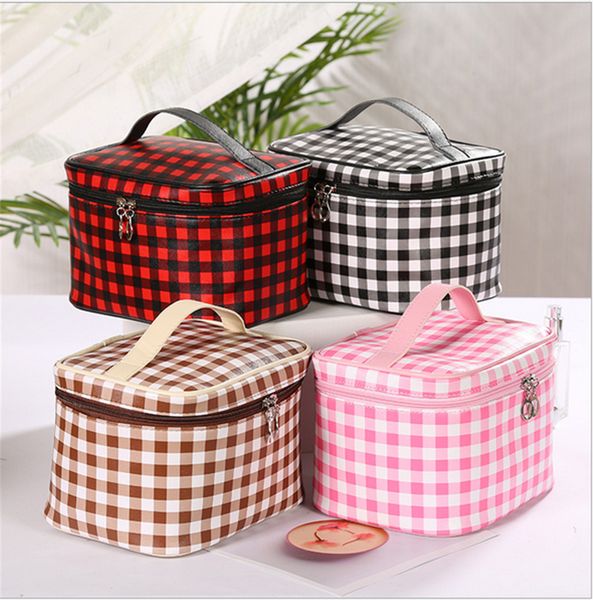 fashion retro plaid travel large capacity lady makeup bag portable business trip multi-functional wash bag packing tote bag g12103, Black