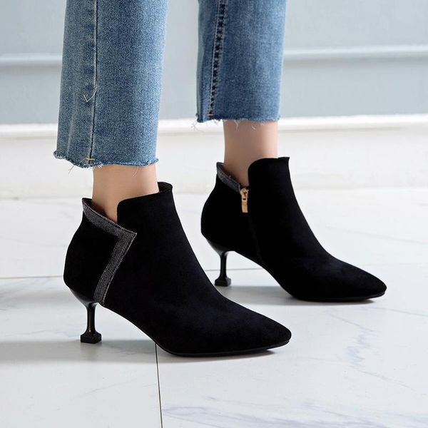 ankle boots for women shoes crystal flock winter boots pointed toe thin high heels ladies shoes woman zipper women, Black
ankle boots for women shoes crystal flock winter boots pointed toe thin high heels ladies shoes woman zipper women, Black