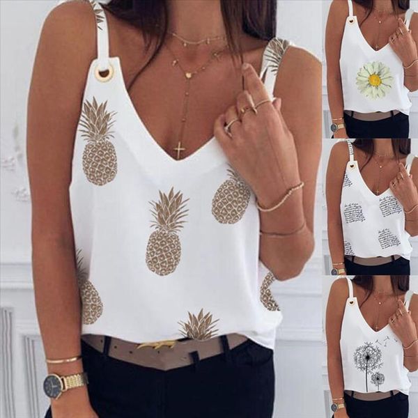 womens tank 2020 summer fashion v neck loose pineapple printed camis vests oversized s 3xl rivet camisole wdc5227, White