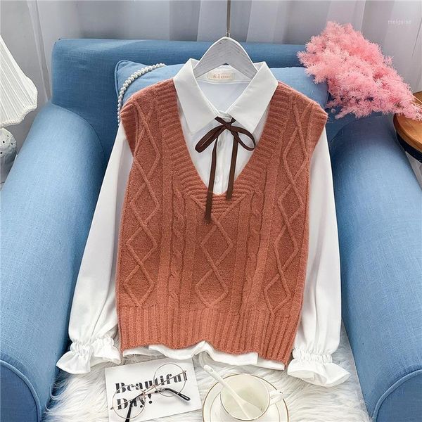2020 spring and autumn twist shirt vest suit sleeveless sweater shirt vest waistcoat knit two-piece suit for women1, Black;white
2020 spring and autumn twist shirt vest suit sleeveless sweater shirt vest waistcoat knit two-piece suit for women1, Black;white