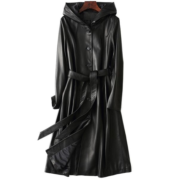 spring new sheep leather coat for ladies hooded slim-fit genuine leather coat long windbreaker 201030, Black
spring new sheep leather coat for ladies hooded slim-fit genuine leather coat long windbreaker 201030, Black