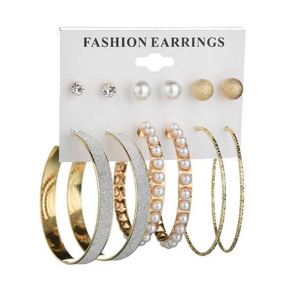 6pairs exaggerated pearl hoop earrings set women metal ear stud fashion office ladies jewelry ing, Golden;silver
6pairs exaggerated pearl hoop earrings set women metal ear stud fashion office ladies jewelry ing, Golden;silver