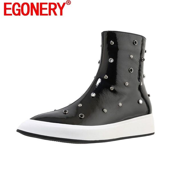 egonery women shoes winter new style pointed toe ankle boots side zipper rivet stones patent genuine leahter wedges woman boat, Black
egonery women shoes winter new style pointed toe ankle boots side zipper rivet stones patent genuine leahter wedges woman boat, Black