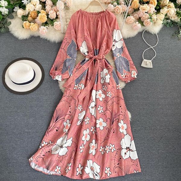 bohemian women's floral long dress autumn o-neck long sleeve pink robe sweet vacation beach sashes flower printed vestidos new1, Black;gray 
bohemian women's floral long dress autumn o-neck long sleeve pink robe sweet vacation beach sashes flower printed vestidos new1, Black;gray