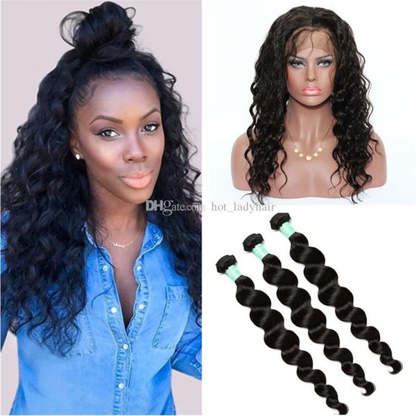 brazilian loose deep wave virgin hair 3 bundles with 360 lace frontal closure 8a human hair weaves 3pcs with pre plucked 360 frontals, Black
brazilian loose deep wave virgin hair 3 bundles with 360 lace frontal closure 8a human hair weaves 3pcs with pre plucked 360 frontals, Black