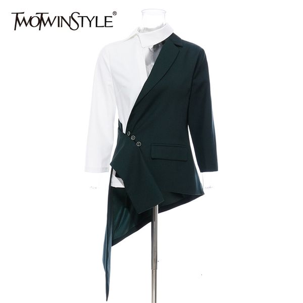 twotwinstyle irregular hit color women's blazer lapel collar three quarter sleeve tunic female suit 2020 fashion clothing tide lj201021, White;black
twotwinstyle irregular hit color women's blazer lapel collar three quarter sleeve tunic female suit 2020 fashion clothing tide lj201021, White;black