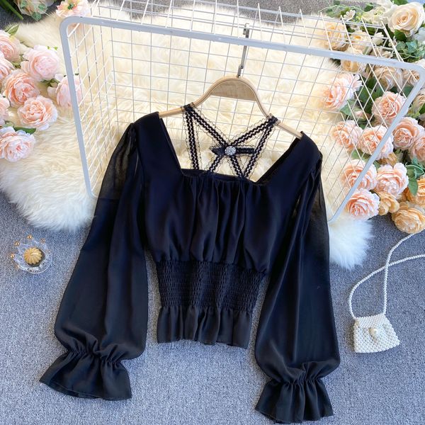 2021 new female solid chiffon thin spring turtleneck puff short elastic bow ruched blushes egqd, White
2021 new female solid chiffon thin spring turtleneck puff short elastic bow ruched blushes egqd, White
