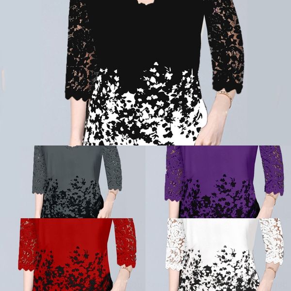 sharo middle 2020 spring v-neck t-shirt sleeve printed printed new 2020 spring v-neck lacet-shirt lace lace middle sleeve stitching stitchin, White 
sharo middle 2020 spring v-neck t-shirt sleeve printed printed new 2020 spring v-neck lacet-shirt lace lace middle sleeve stitching stitchin, White