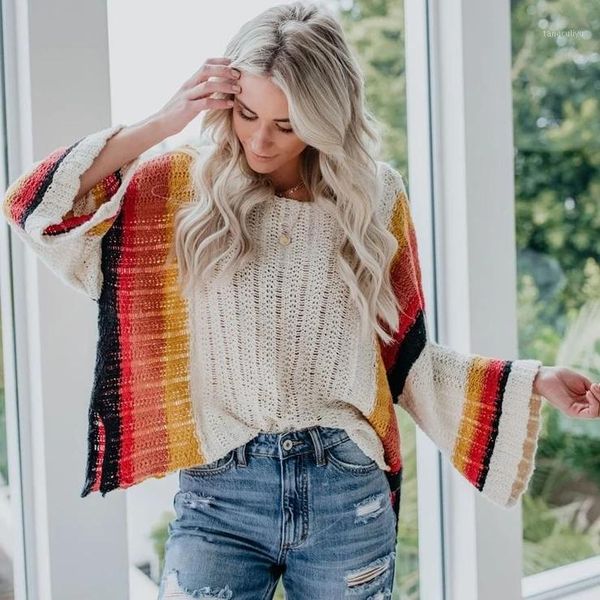khalee yose white knit sweater stripe autumn women oversized jumper flare sleeve boho loose vintage pullovers rainbow sweaters1, White;black
khalee yose white knit sweater stripe autumn women oversized jumper flare sleeve boho loose vintage pullovers rainbow sweaters1, White;black