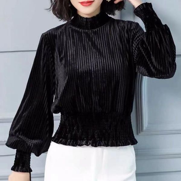 women's blouses & shirts women 2021 autumn winter vintage elegant long sleeve velvet blouse lady turtleneck casual female solid chic b, White
women's blouses & shirts women 2021 autumn winter vintage elegant long sleeve velvet blouse lady turtleneck casual female solid chic b, White