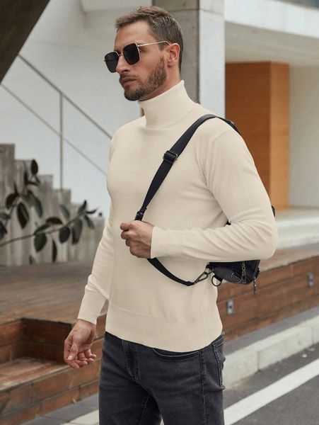 men solid turtleneck sweater i42k#, White;black