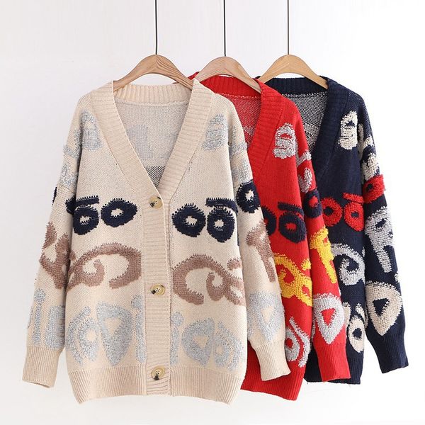 college style long-sleeved knitted cardigan sweater women loose letter single-breasted embroidered thick sweater female autumn, White;black
college style long-sleeved knitted cardigan sweater women loose letter single-breasted embroidered thick sweater female autumn, White;black
