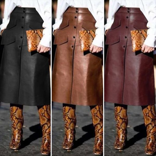 stylish pu leather skirts womens button vestidos zanzea 2020 high waist split pockets midi skirts female solid robe plus size, Black
stylish pu leather skirts womens button vestidos zanzea 2020 high waist split pockets midi skirts female solid robe plus size, Black