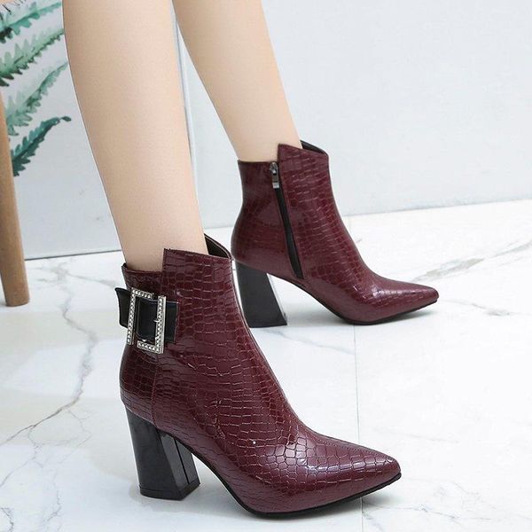 nice rhinestone buckle square heels ankle boots patent leather winter botas women pointed toe high heels shoes woman, Black
nice rhinestone buckle square heels ankle boots patent leather winter botas women pointed toe high heels shoes woman, Black
