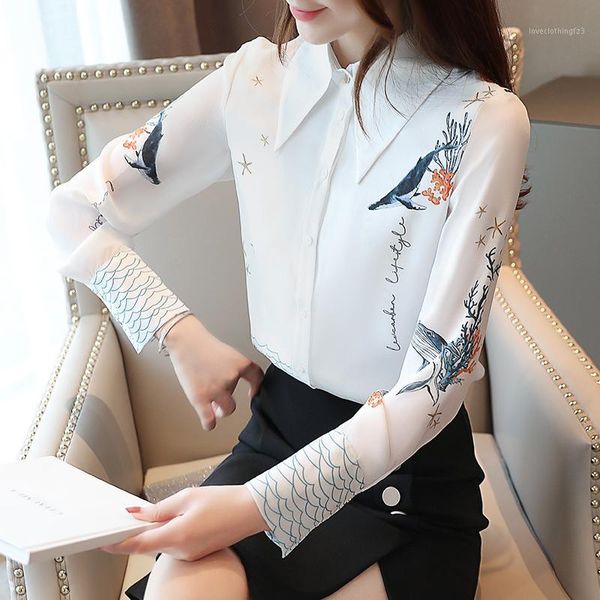 women's blouses & shirts chiffon spring 2021 autumn women's print loose button long-sleeved feminine 805h1, White
women's blouses & shirts chiffon spring 2021 autumn women's print loose button long-sleeved feminine 805h1, White