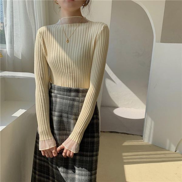 women's sweaters winter net yarn splicing render knit female within half a turtleneck sweater long-sleeved blouse, White;black
women's sweaters winter net yarn splicing render knit female within half a turtleneck sweater long-sleeved blouse, White;black