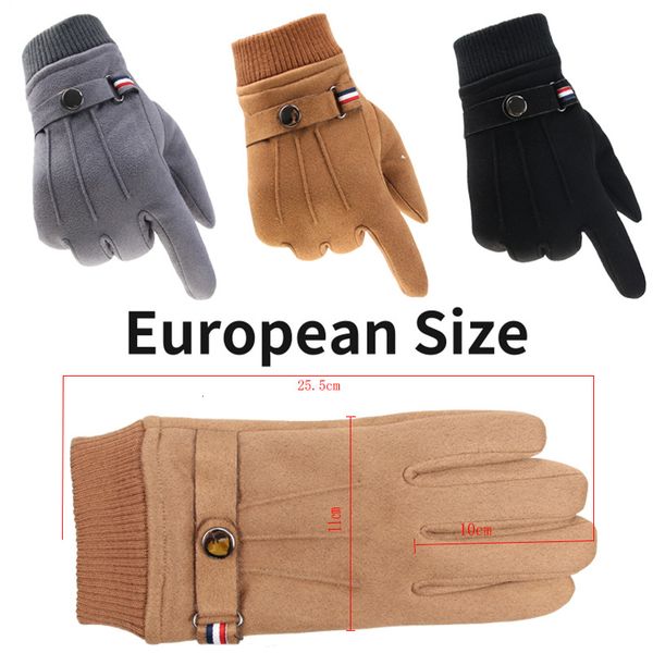 winter men' gloves suede keep warm touch screen windproof driving guantes thick cashmere anti slip outdoor male leather gloves 201104, Blue;gray