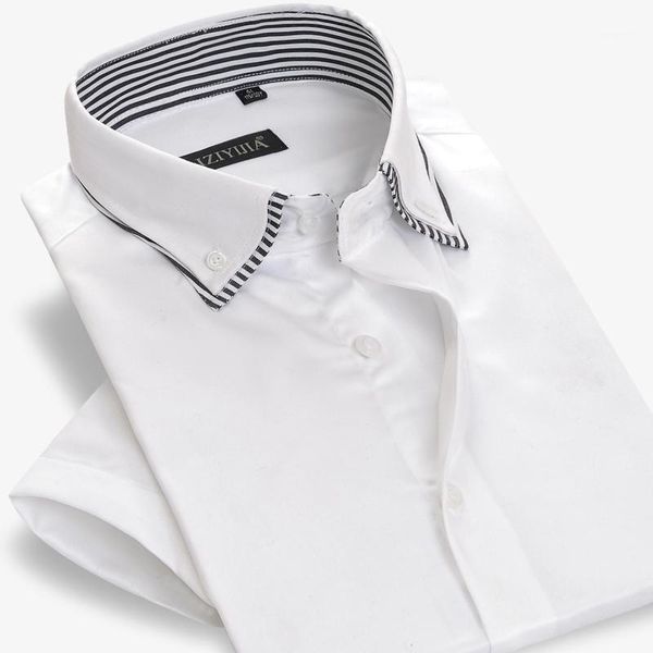 men's summer short sleeve button-down thin shirts comfortable cotton casual double layer collar standard-fit shirt1, White;black