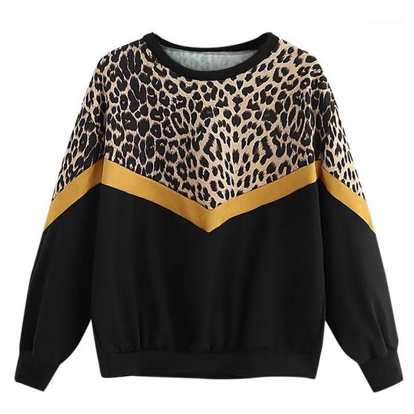 women's hoodies & sweatshirts leopard print fashion womens casual long sleeve patchwork o-neck sweatshirt round collar jacket clothing, Black 
women's hoodies & sweatshirts leopard print fashion womens casual long sleeve patchwork o-neck sweatshirt round collar jacket clothing, Black
