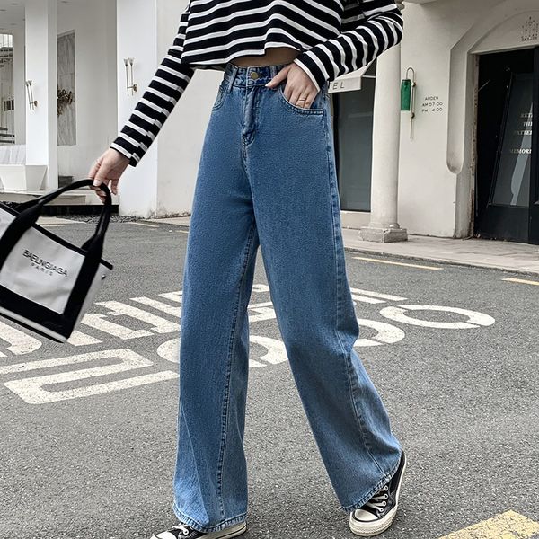 2021 autumn women loose wide legs straight jeans lady students denim high waist length pants female streetwear cropped trousers y1214, Blue
2021 autumn women loose wide legs straight jeans lady students denim high waist length pants female streetwear cropped trousers y1214, Blue