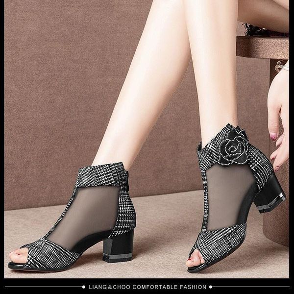 2020 spring and summer sandal boots female mesh peep-toe sandals semi-high heeled killer booties high heels, Black
2020 spring and summer sandal boots female mesh peep-toe sandals semi-high heeled killer booties high heels, Black