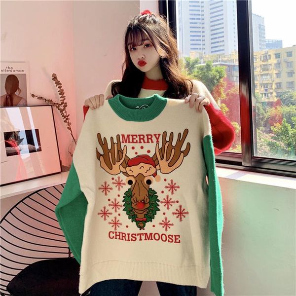 autumn winter casual pullover knitting christmas cartoon print deer loose lazy korean sweater women vintage clothes streetwear, White;black
autumn winter casual pullover knitting christmas cartoon print deer loose lazy korean sweater women vintage clothes streetwear, White;black