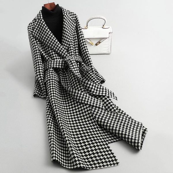 women's wool & blends 2021 autumn winter women warm coat fashion plaid belted outwear female korean streetwear thick long coats, Black
women's wool & blends 2021 autumn winter women warm coat fashion plaid belted outwear female korean streetwear thick long coats, Black
