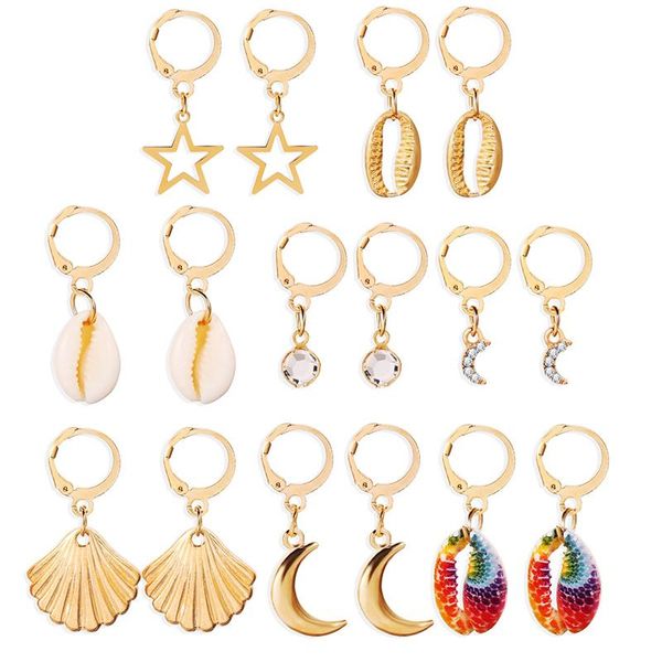 8 pairs crystal scallop star moon shell earring set gold color alloy circle hoop earrings for women ear rings party jewelry, Golden;silver
8 pairs crystal scallop star moon shell earring set gold color alloy circle hoop earrings for women ear rings party jewelry, Golden;silver