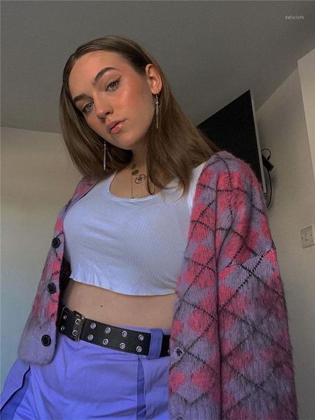 women argyle printing plaid sweater vintage fashion gothic v-neck single breasted button cardigan coat female streetwear1, White
women argyle printing plaid sweater vintage fashion gothic v-neck single breasted button cardigan coat female streetwear1, White