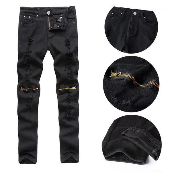 stretchy worn hole men jeans male ripped knee hole zipper jeans casual slim long pants hip-hop punk style1, Black
stretchy worn hole men jeans male ripped knee hole zipper jeans casual slim long pants hip-hop punk style1, Black
