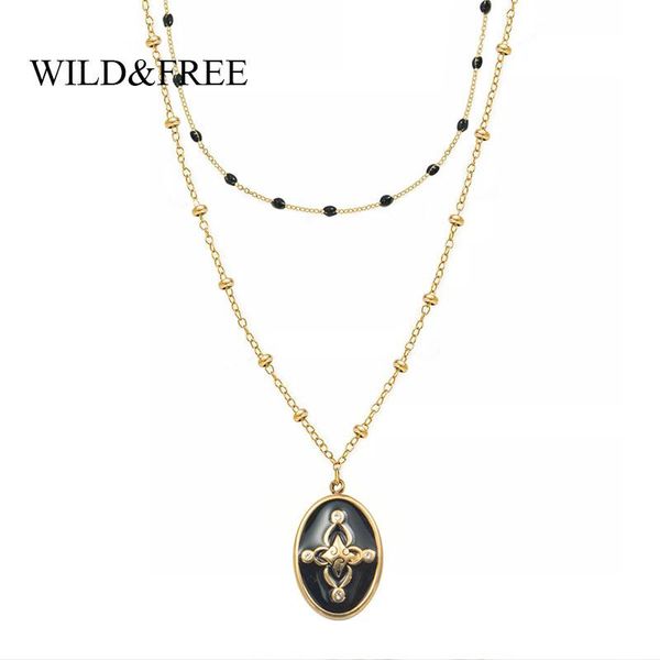 pendant necklaces wild&black enamel beaded chain necklace for women stainless steel layered gold oval boho jewelry, Silver
pendant necklaces wild&black enamel beaded chain necklace for women stainless steel layered gold oval boho jewelry, Silver