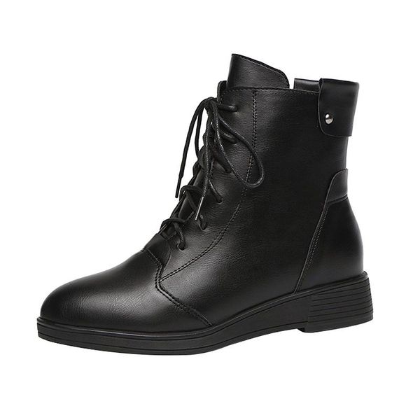 autumn winter genuine cow leather boots women's short british style knight women thick heel flat rivet, Black
autumn winter genuine cow leather boots women's short british style knight women thick heel flat rivet, Black