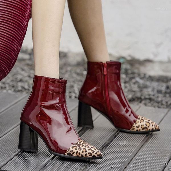 boots agodor women pointed toe ankle leopard patent leather square high heel winter shoes fashion size 34-481, Black
boots agodor women pointed toe ankle leopard patent leather square high heel winter shoes fashion size 34-481, Black