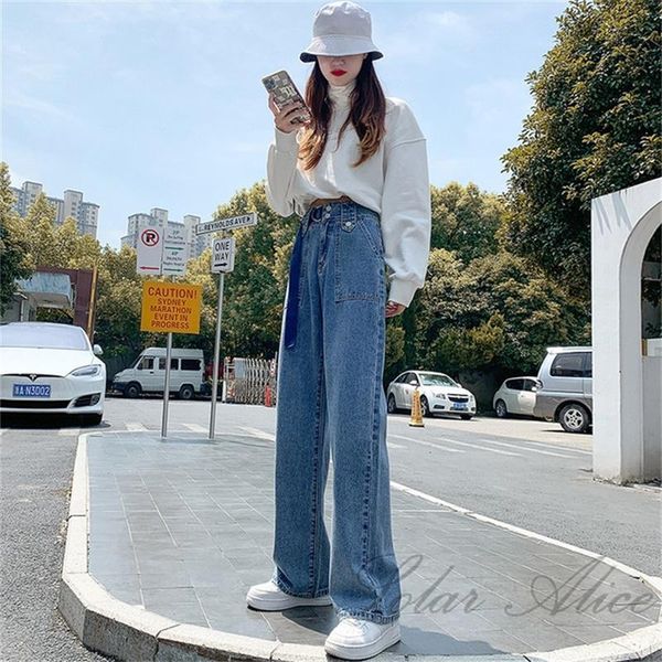 2020 women's autumn new double button straight jeans high waist wide leg casual pants, Blue
2020 women's autumn new double button straight jeans high waist wide leg casual pants, Blue