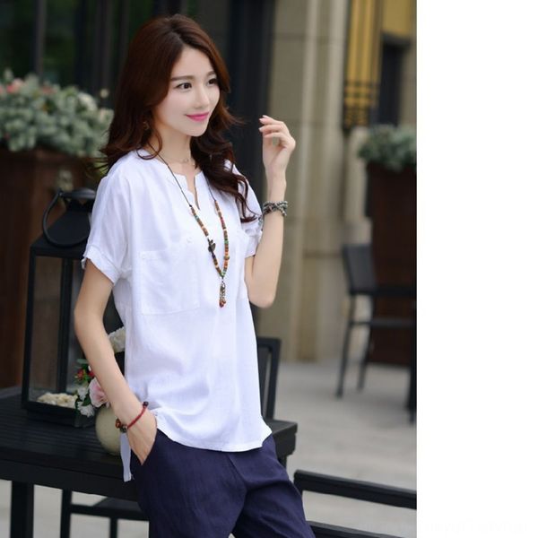 2020 summer new large women's wear korean casual short sleeve hemp women's loose linen and linencotton linen cotton linenshirt fas, White
2020 summer new large women's wear korean casual short sleeve hemp women's loose linen and linencotton linen cotton linenshirt fas, White