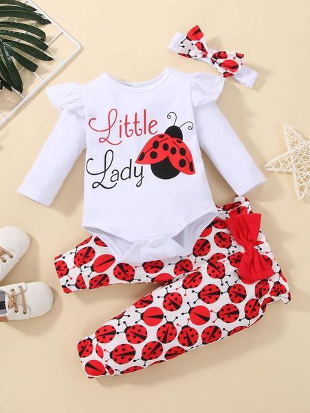 baby ladybug & letter graphic ruffle trim bodysuit & sweatpants & headband she, White
baby ladybug & letter graphic ruffle trim bodysuit & sweatpants & headband she, White