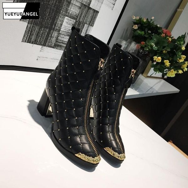 boots autumn winter diamond plaid metal rivet front zip womens ankle fashion solid genuine leather sheepskin high heel boots1, Black
boots autumn winter diamond plaid metal rivet front zip womens ankle fashion solid genuine leather sheepskin high heel boots1, Black