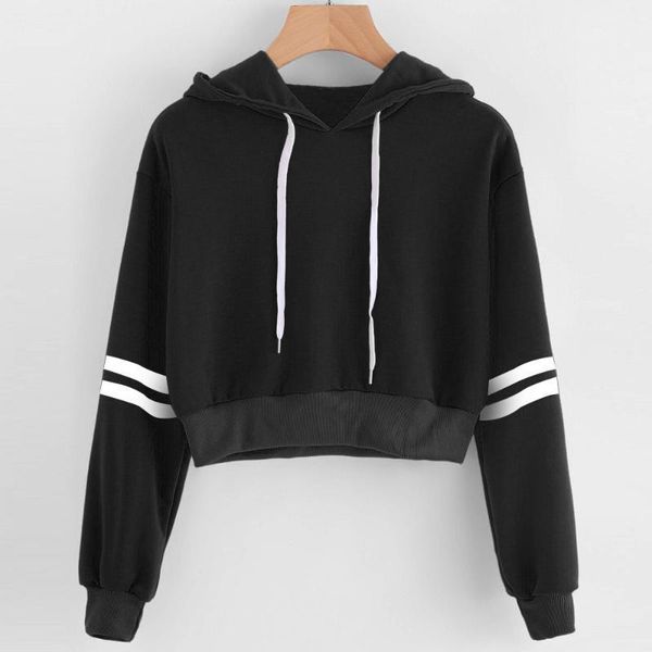 women's long sleeve sweatshirt short pullover striped printed slimming drawstring hooded sweatshirt 20201, Black
women's long sleeve sweatshirt short pullover striped printed slimming drawstring hooded sweatshirt 20201, Black
