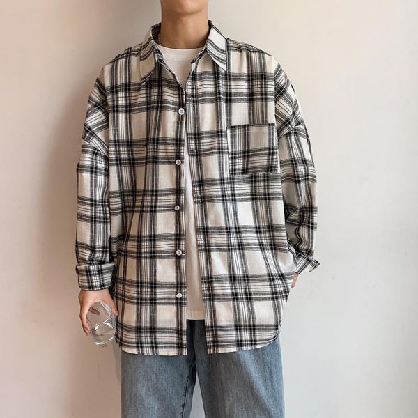 brand 2021 spring autumn long sleeves new plaid collar black korea style shirt for men's clothes, White;black
brand 2021 spring autumn long sleeves new plaid collar black korea style shirt for men's clothes, White;black