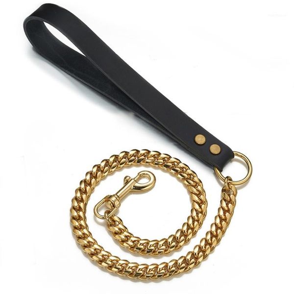 chains anti-bite stainless steel gold dog leash strong and big training leather handle pet traction rope cuban link chain1, Silver
chains anti-bite stainless steel gold dog leash strong and big training leather handle pet traction rope cuban link chain1, Silver