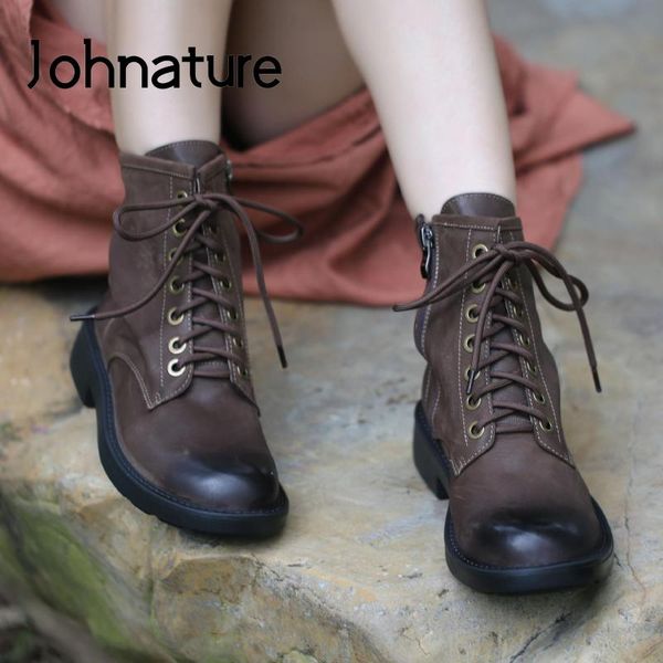 johnature women shoes ankle platform boots 2020 new genuine leather lace-up round toe zipper handmade concise casual women boots, Black
johnature women shoes ankle platform boots 2020 new genuine leather lace-up round toe zipper handmade concise casual women boots, Black