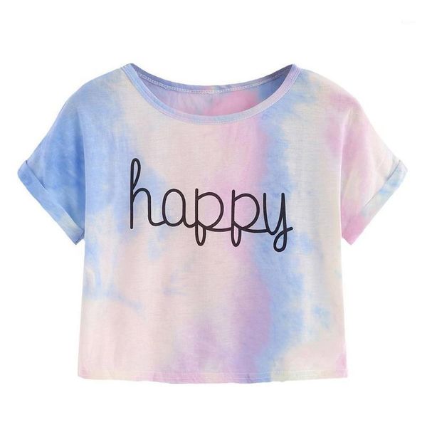 women casual t-shirts short exposed navel o-neck tie-dye happy letter print t shirt short sleeve, White
women casual t-shirts short exposed navel o-neck tie-dye happy letter print t shirt short sleeve, White