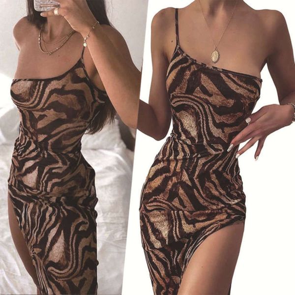 with wind 2020 summer new women's suspender, straight neck, slit and slim fit tiger print dress for women, Black;gray
with wind 2020 summer new women's suspender, straight neck, slit and slim fit tiger print dress for women, Black;gray