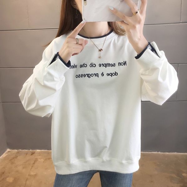 8e7wn autumn 2020 new korean embroidered style loose letter embroidery sweater two round neck fake sleeve women academic sweater long sweate, Black
8e7wn autumn 2020 new korean embroidered style loose letter embroidery sweater two round neck fake sleeve women academic sweater long sweate, Black