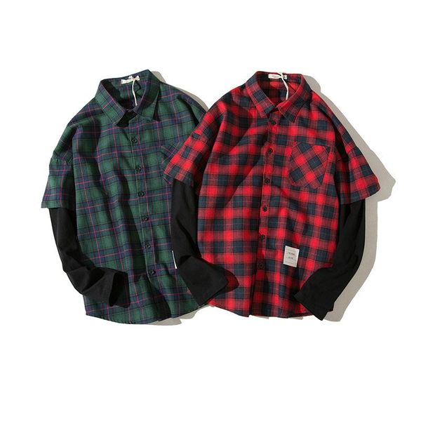 men's casual shirts mens fake two piece hip hop plaid long sleeve japanese urban style harajuku oversize pullover for male, White;black
men's casual shirts mens fake two piece hip hop plaid long sleeve japanese urban style harajuku oversize pullover for male, White;black