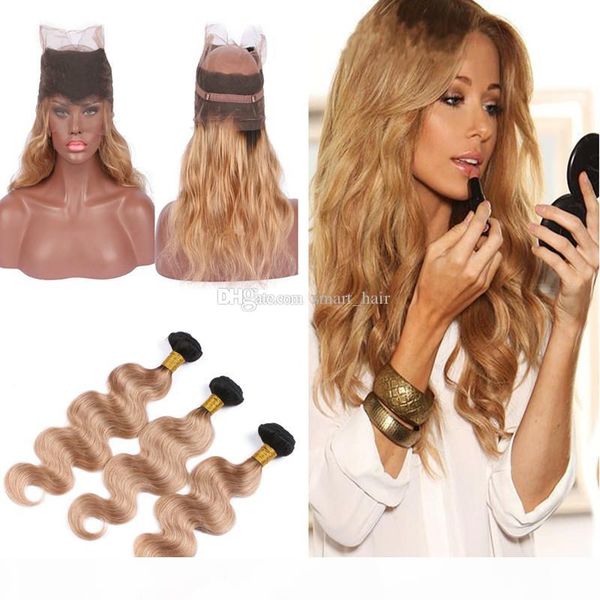 honey blonde #1b 27 dark root body wave ombre human hair bundles with pre plucked 360 lace band frontal closure with baby hair, Black;brown
honey blonde #1b 27 dark root body wave ombre human hair bundles with pre plucked 360 lace band frontal closure with baby hair, Black;brown