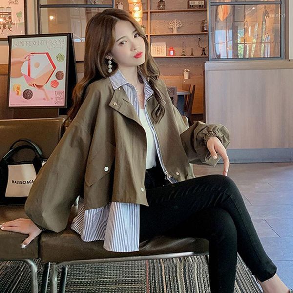 autumn safari style loose coats and jackets women patchwork fake two piece casual short cotton jacket female coat plus size s1551, Black;brown
autumn safari style loose coats and jackets women patchwork fake two piece casual short cotton jacket female coat plus size s1551, Black;brown