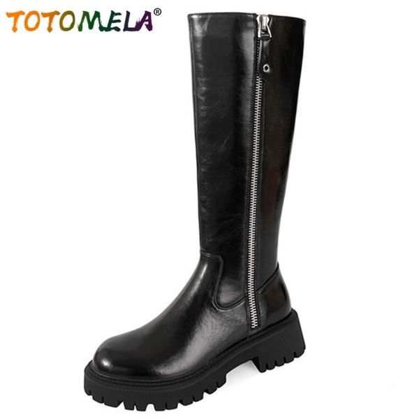 totomela 2021 genuine leather knee high boots women round toe autumn winter low heel casual shoes women boots, Black
totomela 2021 genuine leather knee high boots women round toe autumn winter low heel casual shoes women boots, Black