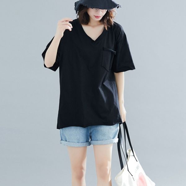 2020 summer new style korean literary and artistic t-shirt solid color v-neck loose t-shirt fat mm casual age reducing foreign style wom, White
2020 summer new style korean literary and artistic t-shirt solid color v-neck loose t-shirt fat mm casual age reducing foreign style wom, White