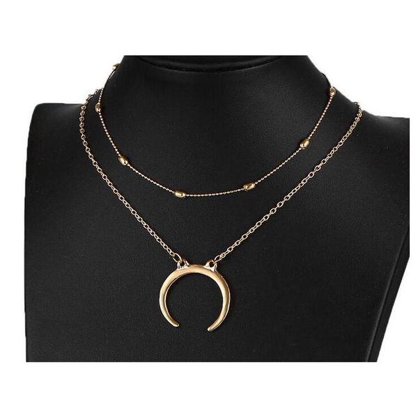 fashion simple double - layer copper beads necklace moon pendant multi - layer necklace chain chain kn1xf hwk3p, Silver
fashion simple double - layer copper beads necklace moon pendant multi - layer necklace chain chain kn1xf hwk3p, Silver